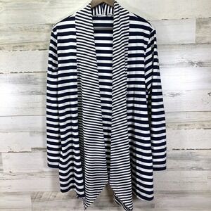 Chicos WEEKENDS Womens White/Navy‎ Blue Striped Open Front Jersey Sweater XL